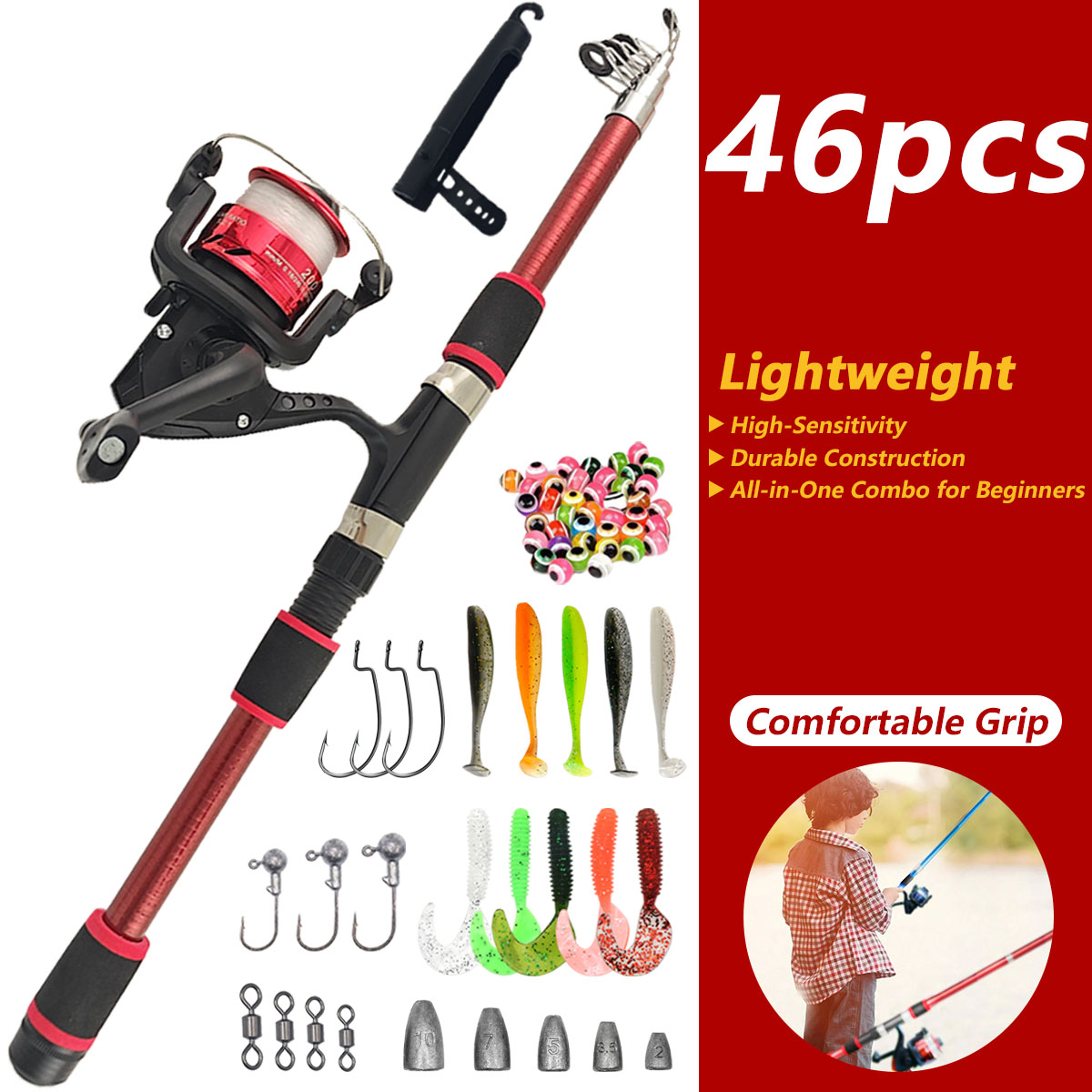 Fishing Equipment For Kids - 46Pcs Telescopic Fishing Rod Reel Combo,